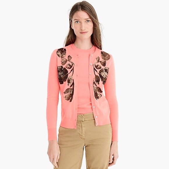 sequin floral embroidered cotton jackie cardigan sweater